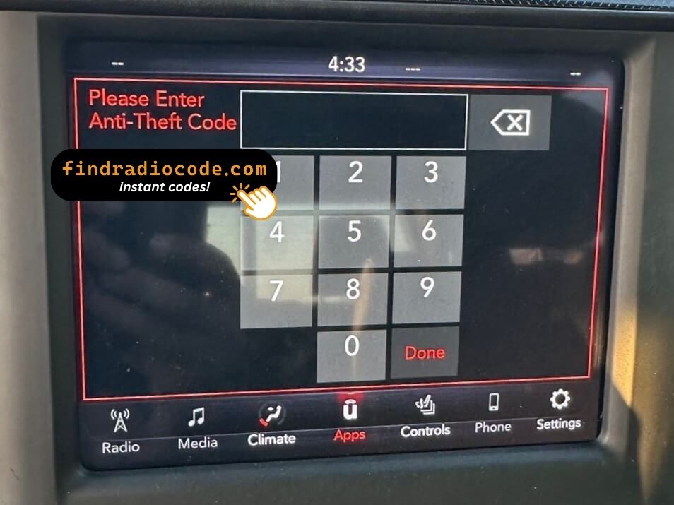 UConnect 7.0 inch display asking for code